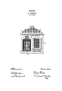 USA Patent Frisbie Toy Bank 1890's Drawings - Photoseeum