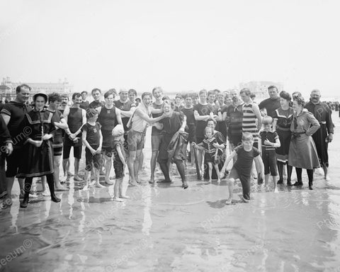 Group Of People At Beach Atlantic City 1910 Vintage 8x10 Reprint Of Old Photo - Photoseeum