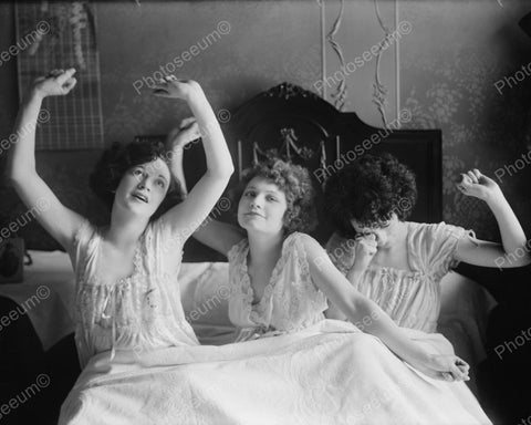 Girls Posing As If Waking Up Vintage 8x10 Reprint Of Old Photo - Photoseeum