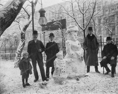 Snowmen Built By Family In Park Vintage 8x10 Reprint Of Old Photo - Photoseeum