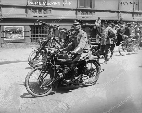 Police On Motorcycle, Machine Gun 8x10 Reprint Of Old Photo - Photoseeum