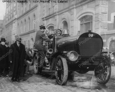 Fire Chief Inspect New Motor Fire Engine 8x10 Reprint Of Old Photo - Photoseeum