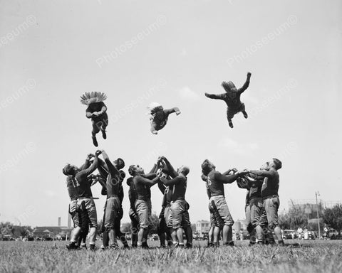 Football Players Tossing Indians Into The Air Viintage 8x10 Reprint Of Old Photo - Photoseeum