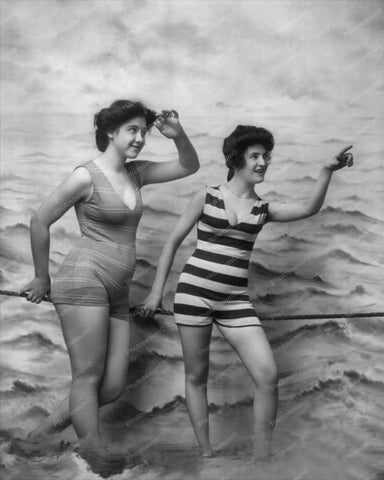 Two Women Posing in Bathing Suits 8x10 Reprint Of Old Photo - Photoseeum