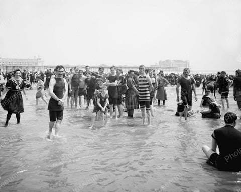 Families Playing In Water Atlantic City 1910 Vintage 8x10 Reprint Of Old Photo - Photoseeum